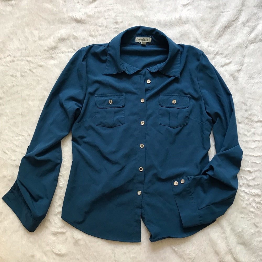 CHOCOLATE Button Up Blouse w/ Cinched Back